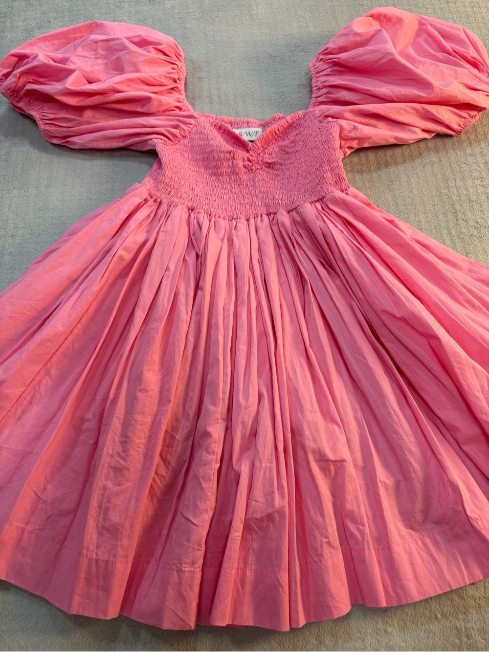 S/W/F Pink Smocked Puff Sleeve Mini Dress Small Cottagecore